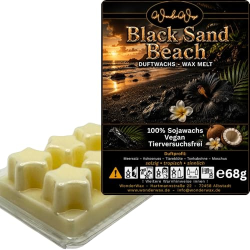 WonderWax® Duftriegel 6 x Duftwachs Sterne Weiß Black Sand & Beach | Farbe: Weiß | Raumduft für Duftlampen, Wax Melt, Sojawachs, Indoor Duftöl Wachs schmelzen für Aromalampe