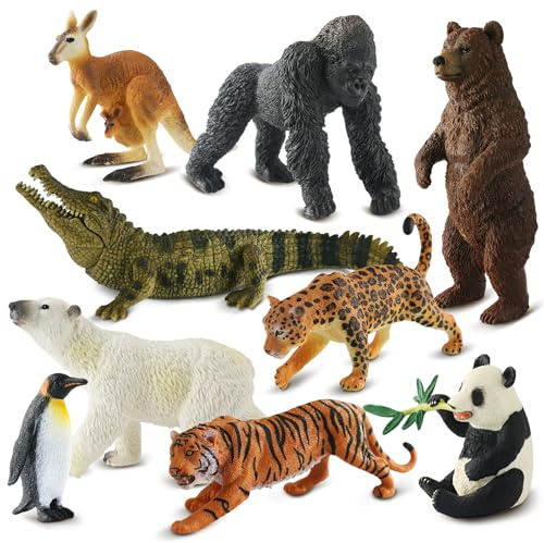 Zippytots 9 PCS Zoo Animal Toys for Kids 3-5 Realistic Plastic Wild Animal Figurine Toys Educational Learning Toy for Kids Boys Girls Toddlers