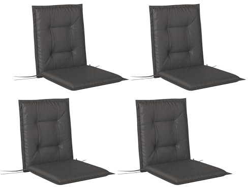 Outsunny 4er Set Sitzkissen 108 x 50 x 5 cm Stuhlkissen mit Bändern, Outdoor Indoor Sitzauflage, Sitzpolster, Bankpolster für Gartenmöbel, Sitzsthul, Essstuhl, Dunkelgrau