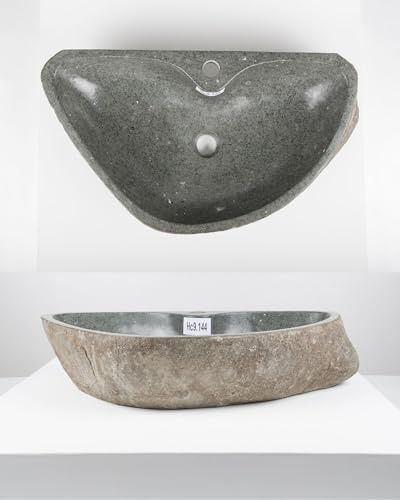 Lavabo cuadrado de piedra natural de 70 cm con agujero para grifo en gris de Wohnfreuden, con selección única