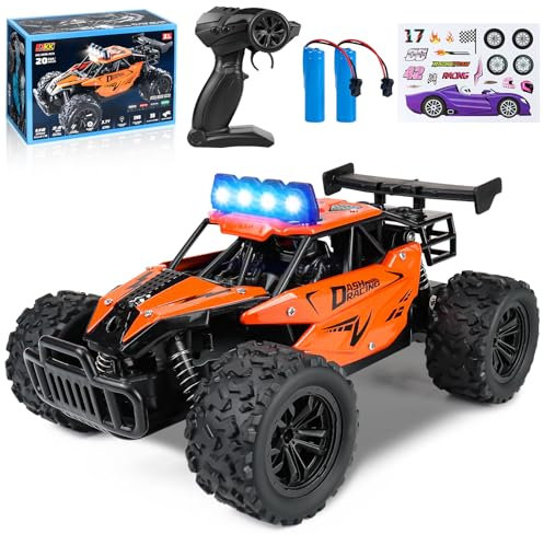 Joellfuner ferngesteuertes Auto, 2.4GHz 1:16 Offroad Monster RC Truck, 2WD 20KM/H RC Auto mit Vierfarbiges LED-Licht, RC Truggy mit Hohe und Niedrige Gänge für Kinder ab 3 Jahre