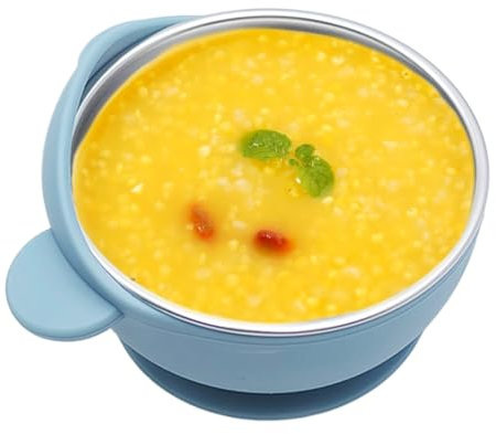 Nankoyal Bol Antidérapant Bébé - Bol Alimentation Ventouse Nourriture Bébé - Assiette d'Entraînement à la Préhension avec Contenants Intérieurs en Acier Inoxydable pour Manger Tout-Petits et