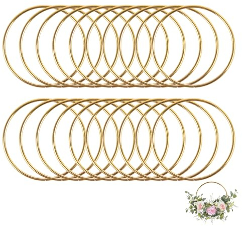 Flewdart 20 Stück Metallringe gold 5 cm, dekoringe zum hängen gold, metallring schnapp, metallkranz traumfänger ringe metall, dekoring blumenring deko für Makramee Ring, Wickeltechnik, Floristik,Hochz
