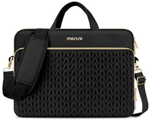 MOSISO Sac pour Ordinateur Portable 15,6 Pouces, Compatible avec MacBook Air MacBook Pro 16 M4 M3 M2 M1, HP Dell Acer Lenovo ASUS, 15-16 Sac Messager Matelassé Épi de Blé avec Poignée & Poche,Noir