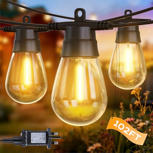 GlobaLink Festoon Lights Outdoor, 31M Garden String Lights, 8 Modes & Timer | Mains Powered, IP65 Waterproof, 2700K 30+2 Spare Bulbs for Party, Wedding, Backyard