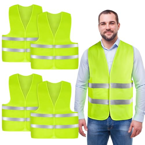 AYBUY Warnwesten Auto, 4 Stück Gelb Sicherheitsweste, Reflektierende Warnwesten, für Erwachsene und Kinder 360° Reflektierend mit Reflektorstreifen, für Nacht, Bauarbeiter, Autofahrern Fahrern