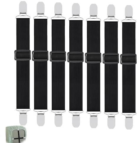 8 Stück Bettlakenspanner Verstellbar, Lakenspanner Metallclip Spanngurte | Elastische Bänder, stabile Clips, rutschfest, für Tischdecken Sofabezüge und Bügelbrettbezüge Matratzenschoner