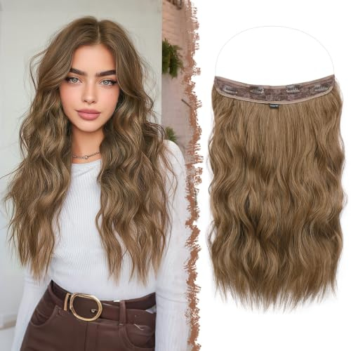 FESHFEN Secrets Hair Extensions Lange Gewellt Haarverlängerung Toffee Gemischt Invisible Secret Haarextension Synthetik Haare Unsichtbarem Haarteile für Frauen 40 cm