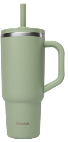 QWETCH Travel Cup Thermoskanne, 900 ml, wasserdicht, mit Klapp-Trinkhalm, Thermobecher, recycelter Edelstahl, mit Henkel, hält 48 Stunden eiskalt/12 Stunden kalt, Thermobecher, kompatibel mit