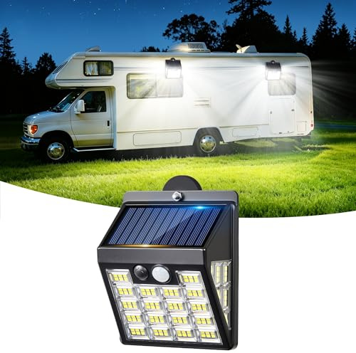 THUMOK Luces solares magnéticas para exteriores, 160 LED brillante con sensor de movimiento, impermeable, 3 modos de iluminación, iluminación exterior para caravana, remolque, toldo, porche