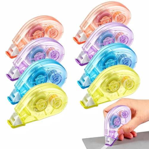 8 Pack Glue Tape Roller,Strong Adhesive Double Sided Glue Tape Dispenser | Scrapbooking Supplies Tape for School Crafting,Cards,Album,Journal and Scrapbook Accessories (4 Colors 0.24in x 20ft)