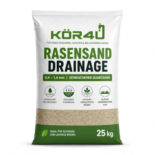 kör4u Rasensand 25kg, 0,4-1,4 mm, gewaschener Sand, zur Bodenverbesserung