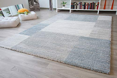 Steffensmeier Designer Teppich Modern Nancy Felder in Silber blau, Größe: 80x150 cm