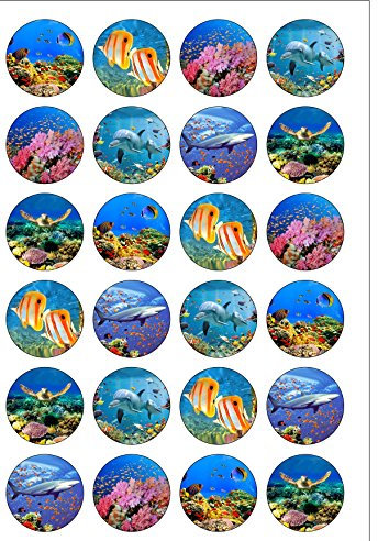 24 vorgeschnittene Runde Unterwasser Tropischen Korallenriff Fisch Themenparty essbare Wafer Papier Kuchen Topper von Top Dass