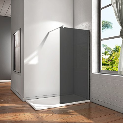 140x200cm Walk in Dusche Duschabtrennung Duschwand 8mm Nano Graues Glas Trennwand mit Stabilisierungsstange