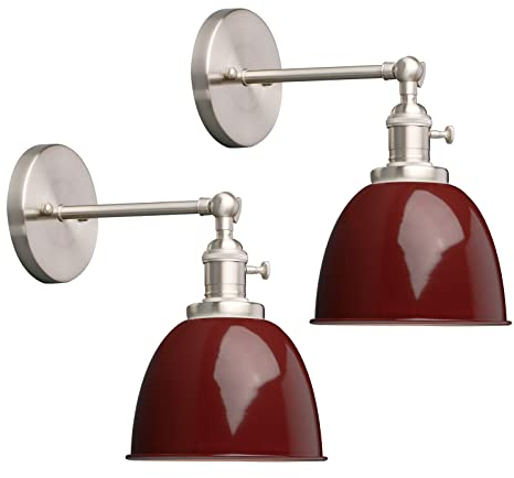 Phansthy 2 Stücke Wandleuchte mit Metall-Schirm Wandlampe Industrial Design, Innen Vintage Loft-Wandlampe E27 max. 40W für Wohnzimmer Schlafzimmer Büro Küche Flur Küche (Rot)
