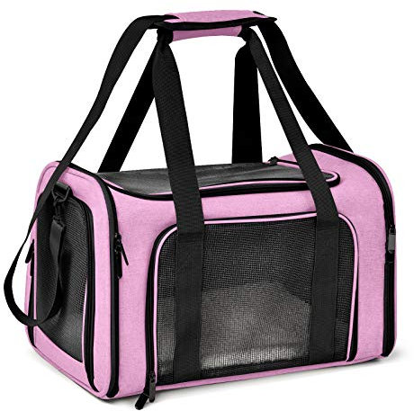 Henkelion Sac de Transport Pliable pour Chats et Chiens de Petite et Moyenne Taille jusqu'à 6,8 kg, approuvé par la TSA Airline, côté Souple, Rose