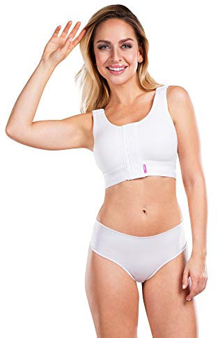 LIPOELASTIC® Brapi Super Variante – Nahtlose Baumwoll-Körbchen, vorne verstellbarer Haken- und Ösenverschluss, vollständig zu öffnende, verstellbare Träger, Schwarz , XL
