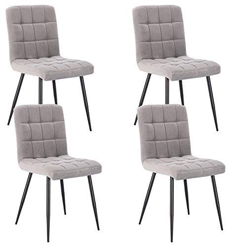 Lestarain Esszimmerstühle 4er Set Küchenstuhl Polsterstuhl Wohnzimmerstuhl Samtstuhl Sessel mit Rückenlehne, Metallbeine, Sitzfläche aus Samt, Hellgrau