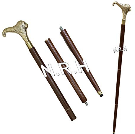 Gehstock, Vintage-Stil, Löwenkopf, Holz, Antik-Look