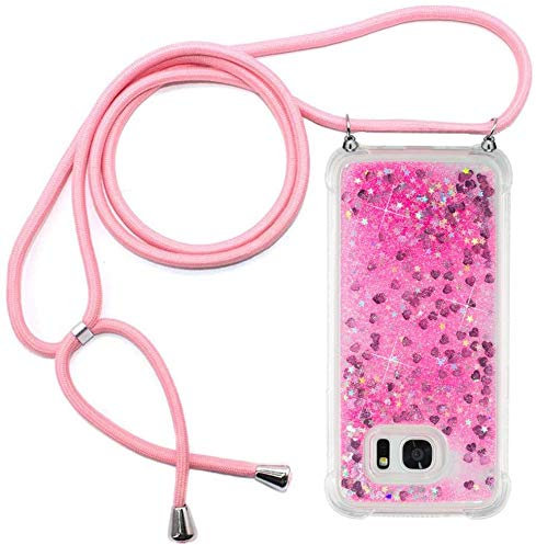 kompatibel mit für Samsung Galaxy S7 EDGE Hülle,Glitzer Hülle Flüssig Bewegende Treibsand Transparent Handyhülle - Silikonhülle, Hülle mit Band, Stylische Kette mit Hülle für Samsung S7 EDGE