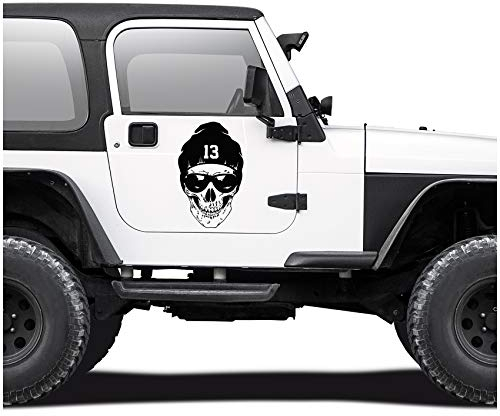 Finest Folia Totenkopf Aufkleber Skull 13 mit Mütze Dekor Sticker für Auto Fahrzeuge LKW Wohnwagen Wohnmobil Kfz Zubehör Selbstklebend (Schwarz Matt, (KX033) 70x43 cm)