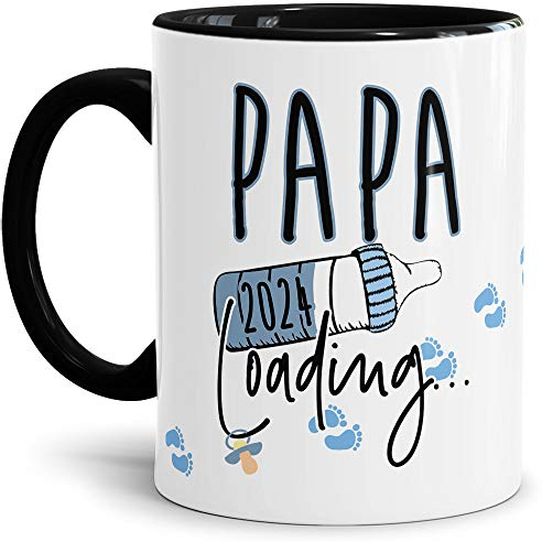 Tasse Babynews Du wirst Papa 2024 - Geschenkidee/Ladebalken/Endlich Schwanger/Schwangerschaft verkünden/Baby - Schwarz