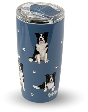 VICCITY Border Collie SERENGETI 20 Oz. Stainless Steel, Vacuum Insulated Tumbler with Spill Proof Lid - 3D Print - Insulated Travel mug for Hot or Cold Drinks (Border Collie Tumbler)