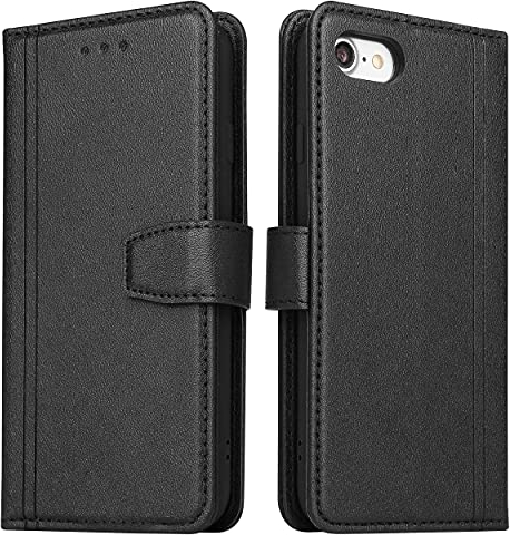 ZRANTU Handyhülle für iPhone 7/ iPhone 8, iPhone SE 2nd/ 3rd Leder Handytasche Klapphülle Flip Case Brieftasche mit Kartenfach/Magnetverschluss Lederhülle mit RFID Schutz, Schwarz