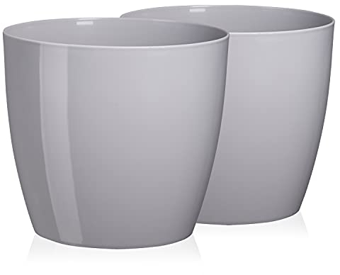 Tymar Blumentopf, 2er-Pack, Runde Form, Übertopf (Grau, ø 12 cm)