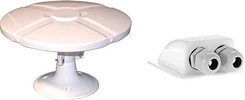 ANTENNE TV TNT EXTÉRIEURE OMNIDIRECTIONNELLE TONNA + AMPLIFICATEUR Blanc - Gain AMPLIFIÉE 40 DB + OFFGRIDTEC 006420 Passe-Toit 2 ENTRÉES pour Camping-Car, Caravane ET Bateau Passe-CÂBLE en ABS Blanc