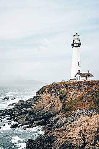 STYLER Glasbild Lighthouse 50 x 70 cm | Meer Felsen Leuchtturm Wellen | Glas Bild Wandbild | Wohnzimmer Schlafzimmer XXL groß modern Küche