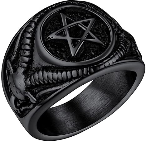 FaithHeart herren Männer Satan Pentagram Ring Statement Ring Punk Siegelring Hip pop Partnerring Freundschaftsring mit Geschenkebox