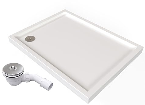 Nordholm Duschboard Elegance Duschwannen-Set inkl. Styroporträger & Ablaufgarnitur | Aus Hochglanz-Acryl & antibakteriell | Rechteckige Duschtasse 12cm Höhe, 90mm Ablaufdurchmesser | Weiß, 75x170cm