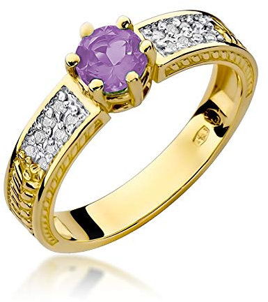 MARKO Verlobungsring aus Gelbgold für Damen mit 0,50 Karat Amethyst und 0,08 Karat Diamanten Ring 14 Karat Gold (585) Goldring mit Box | Goldring für Fraue (Amethyst, 56 (17.8))