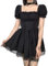 TOMETO STAR Goth Square Neck Dress Puff Short Sleeves Lace-Up A Line Black Gothic Punk Smocked Mini Dresses, Black Puff Short Sleeves Lace-up a Line, M