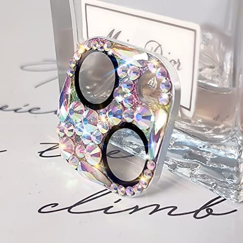 Cavdycidy Bling Diamond Camera Lens Protector for iPhone 13 & iPhone 13 Mini, Metal Glitter Gem Camera Cover, 9H Tempered Glass Lens Full Screen Protector with 3D Rhinestone Sparkle (Colourful)