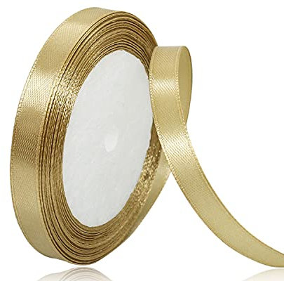 Ruban de satin Doré Foncé de 10 mm, 22 mètres - Ruban cadeau large - Ruban en tissu pour mariage, baptême et anniversaire