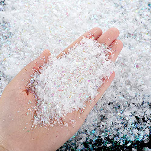 Hungdao Fake Snow Decoration Iridescent Faux Snow for Crafts Glitter Twinkles Snowflakes Powder Filler Sparkly Colorful Artificial Snowflakes for DIY Crafts Village Globe, 3.8 Ounce