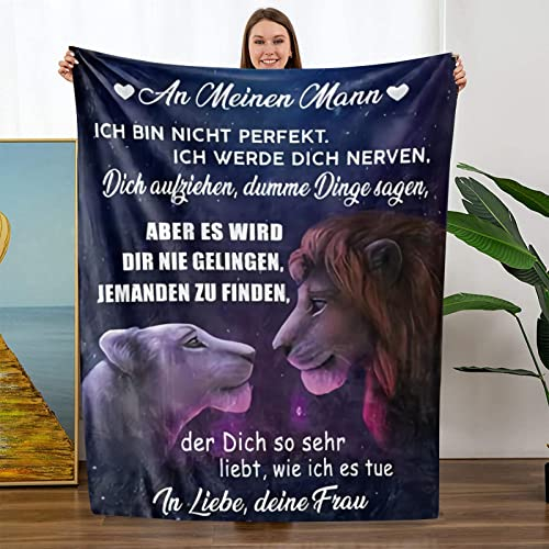 GLIKW Kuscheldecke An Meine Ehemann Decke,Frau für Ehemann Personalisierte Briefdecke Flauschige Flanell Wohndecke für Hochzeiten Birthday Christmas Ehemann Geschenke (Frau zu Ehemann A,150×200cm)