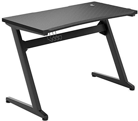 Ergonomic Gaming Desk, 48.5 inch Z Shaped Home Office PC Computer Table, Gamer Workstation with RGB LED Lights, Racing Style Game Tables