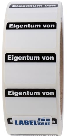 Qualitätssicherungsetiketten - Eigentum von - 38 x 23 mm - 1.000 QS-Etiketten auf Rolle, Polyethylen weiß, ablösbar
