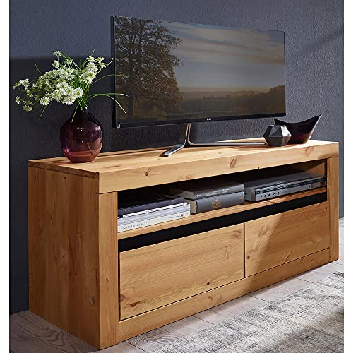 TV Lowboard TV Schrank Fernsehtisch Fernsehschrank Massivholz Kiefer massiv eichefarbig 2 Schubkästen 1 offenes Fach 110,5 x 49 x 42 cm