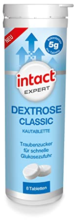 intact EXPERT Dextrose Classic (8 Kautabletten) • Traubenzucker für schnelle Glukosezufuhr • Energie für unterwegs • 5 g Kohlenhydrate pro Tablette • Purer Traubenzuckergeschmack