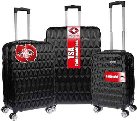 Christian Wippermann Luxuriöses 3-teiliges Hartschalenkoffer - Kofferset mit Rollen, Trolley und Reisekoffer in Rosegold - Hochwertiger Koffer & Trolleys für stilvolle Reisen (Schwarz)