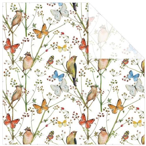 AnyDesign Vogel-Geschenkpapier, Aquarell, Schmetterling, Zweig, Blume, Geschenkpapier, groß, gefaltet, flach, dekoratives Kunstpapier für Hochzeit, Babyparty, Geburtstag, Basteln, Geschenkverpackung,