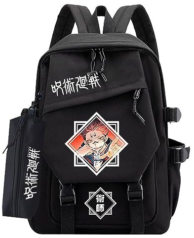 jiminhope Japanische Manga Jujutsu Kaisen um die zweite Yuan Cartoon-Muster Schultern Rucksack Teenager Studenten Großraum-Schultasche senden Stift Tasche