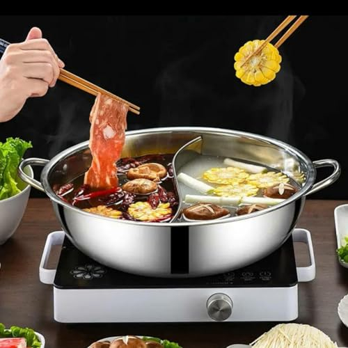 Faitout solide et durable en acier inoxydable à deux compartiments, compatible avec cuisinière à gaz, batterie de cuisine de 28 cm (30 cm)