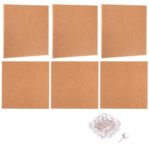 PATIKIL Filz Pinnwand Selbstklebend 6 Stück 30 x 30cm Quadratische Akustikpaneele mit 30 Reißzwecken Bulletin Board Akustikplatten Memotafeln, Wanddekoration für Aufnahmestudio, Braun
