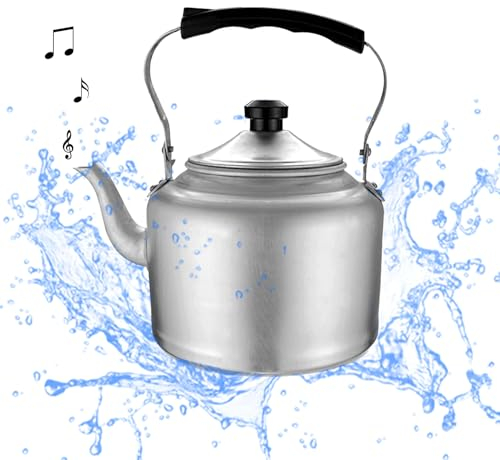 NZLTQO Herdplatte Teekessel mit Teesieb, Aluminium Warmwasserkessel Herdplatte, Camping Wasserkocher für kochendes Wasser, Faltbarer Griff Teekanne für Haushalt Gasherd (4L)